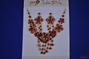 FJ0013red flower shining jewelry earring necklace