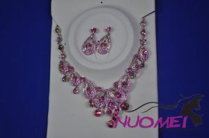FJ0045Pink droplet shape earrings and necklace jewelry