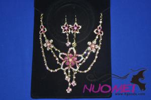 FJ0046pink and golden flower shape necklace earrings jewelry