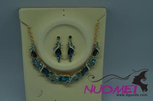 lFJ0054ight blue with golden chain necklace and earrings