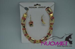 FJ0057Golden and red necklace and earrings jewelry