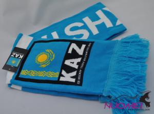 FS0009Fashion light blue scarf with tassels and flag pattern