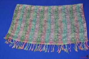 FS0041Fashion green and pink stripe scarf with tassels