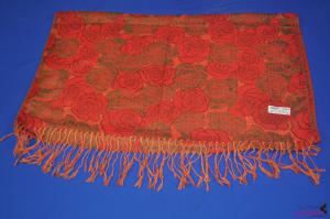 FS0049Fashion red scarf with rose pattern and tassels