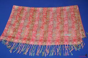 FS0050Fashion floral stripe scarf with colorful tassels