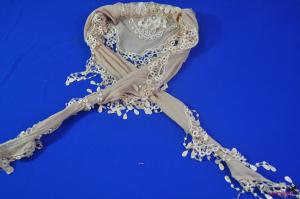 FS0057Fashion beige scarf with pattern flower and tassels