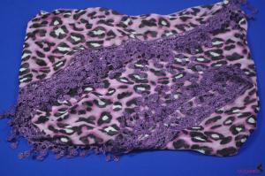 FS0063Fashion purple leopard print scarf with tassels
