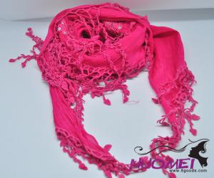FS0070Fashion rose pink scarf with ornament and tassels