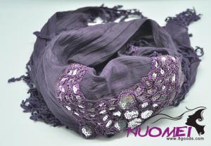 FS0071Fashion dark purple scarf with ornament and delicate tassels