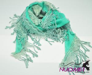 FS0073Fashion light green scarf with exquisite pattern and tassels