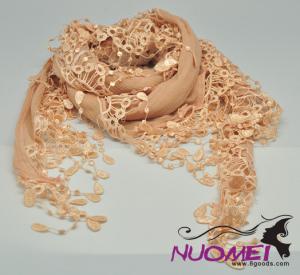 FS0074Fashion light orange scarf with delicate pattern and tassels