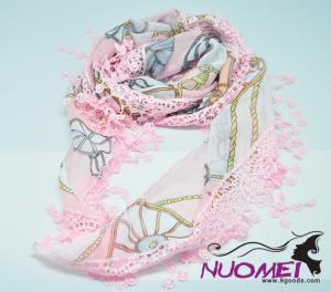 FS0075Fashion pink scarf with grey pattern and delicate tassels