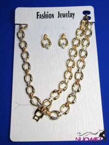 FJ0123Fashion Golden chain necklace and earrings jewelry