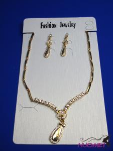 FJ0252Golden chain necklace and earrings jewelry