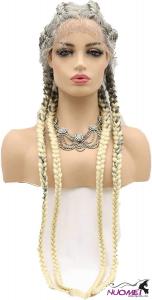 L-006 32inch360Full Lace Braided Wigs with Baby Hair Blonde BoxBraid Synthetic