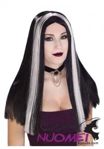 LW0019 Long Black and White Streaked Wig