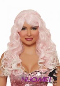 LW0028 Womens Long Wavy Light Pink Wig