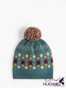H0015 Mango Knit Bobble Hat, Turquoise