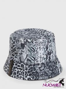 H0019 AllSaints Noche Reversible Animal Print Bucket Hat, Black