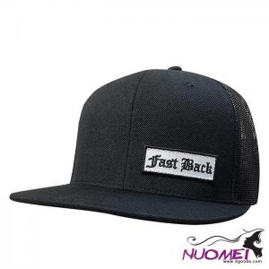 F0012 Fast Back Black Cap with White Logo Patch