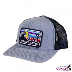 F0009 Mens Red Dirt Hat Co Grey/Black With Sunset Patch Cap