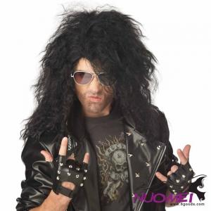 A0183 Heavy Metal Rocker Black Wig Adult Halloween Costume Accessory