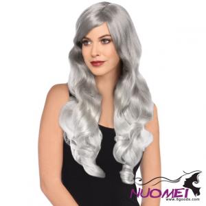 A0186 Womens Premium Natural Long Light Wavy Gray Shade Halloween Wig