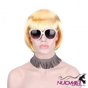 H0054 Short BoB Synthetic Glod With Bangs Wigs Women Girls Party Cosplay