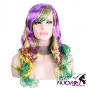 H0055 Wavy Purple Yellow Green ANXIN Cosplay Party Wig with bangs