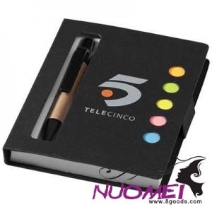 F0411 COLOUR STICKY NOTES BOOKLET with Pen in Black Solid