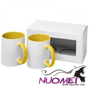 D0593 CERAMIC SUBLIMATION MUG 2-PIECES GIFT SET in Yellow