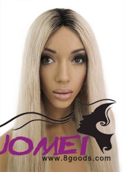 F1061 26" Long Straight Blonde With Black Roots Lace Front
