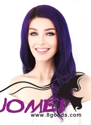 F1062 16" Long Wavy Purple Natural Hair Wig