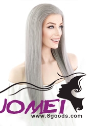 F1067 20" Long Straight Silver Grey Natural Hair Wig