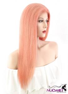 F1066 20" Long Straight Peach Pink Natural Hair Wig