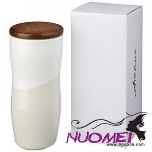 A0375 RENO 370 ML DOUBLE-WALLED CERAMIC POTTERY TUMBLER in White Solid