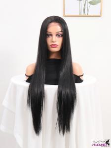 w0037Net celebrity small T hand hook lace middle part black long straight