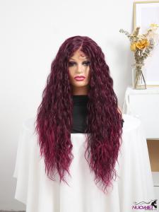 w0077Chemical fiber wig high temperature silk long wine red